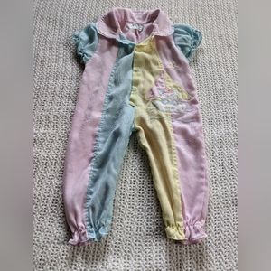 Vintage Tiny Tots Original 6-9 Baby One Piece Jumpsuit Romper Blue Pink Yellow